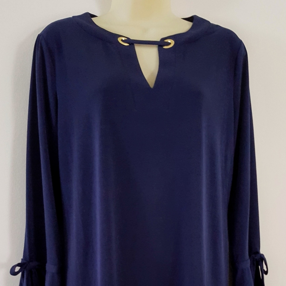 Michael Kors L Top Navy Blue Bell Sleeves Stretch